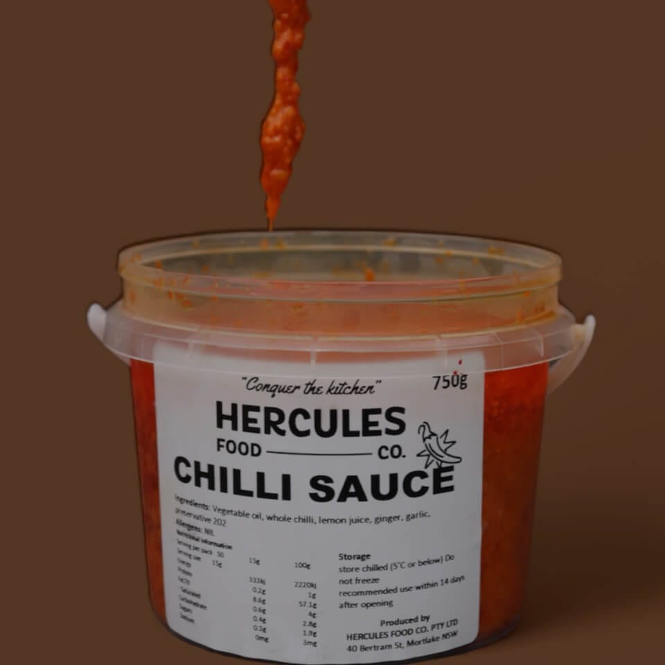 Hercules Chilli Sauce poured into its tub
